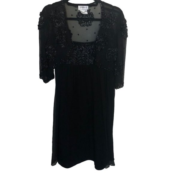 Vintage Stenay beaded floral appliqué dress and shrug - Picture 1 of 7